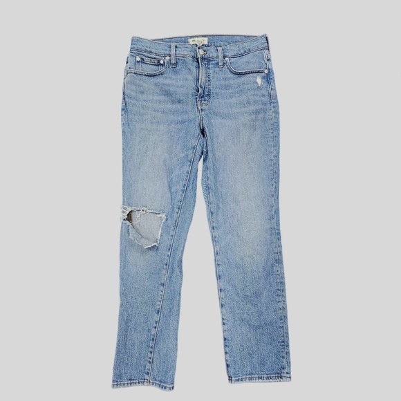 Madewell Denim - Madewell Mid Rise Perfect Vintage Jeans Ripped Blue Tapered Leg Distressed 28